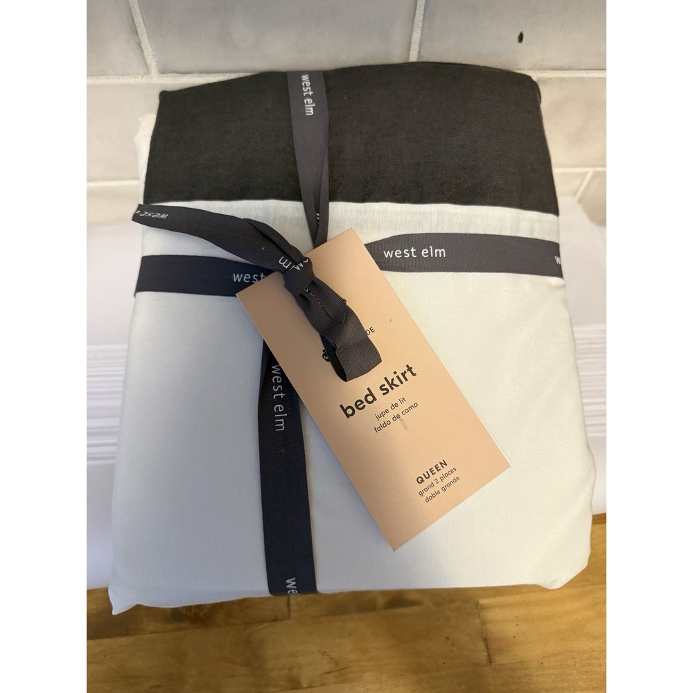 West Elm Belgian Linen Bedskirt Slate Gray Queen Size New With Tags